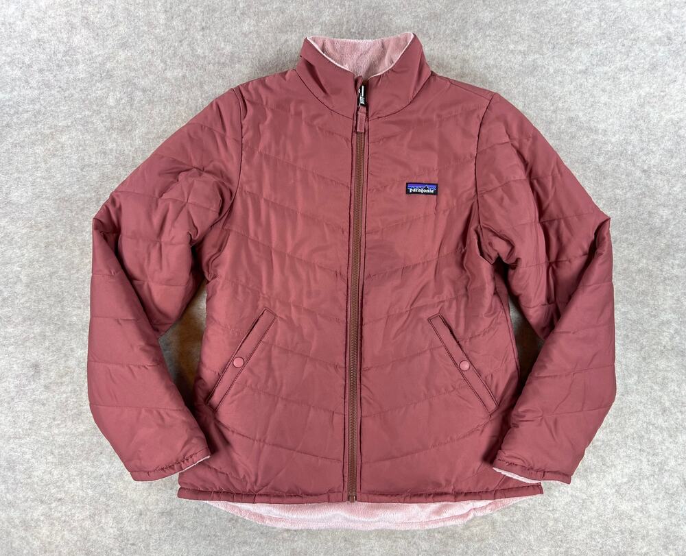 Patagonia Girls Reversible Snow Flower Quilted Jacket Fleece Dusty Rose XL 14